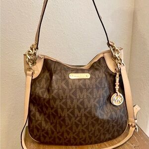 Michael Kors Tan and Brown Logo Shoulder Bag